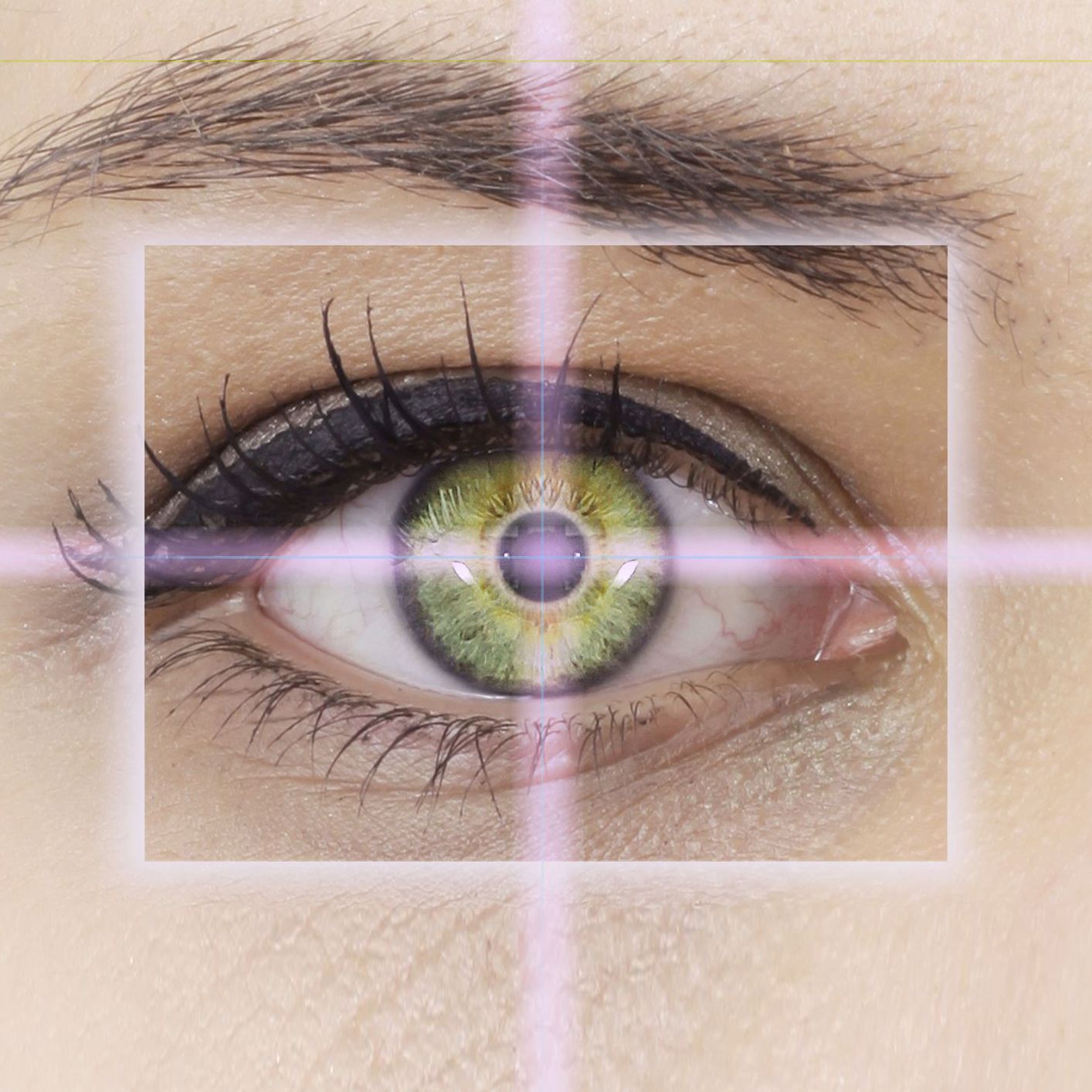 Closeup of green eye overlaid with target